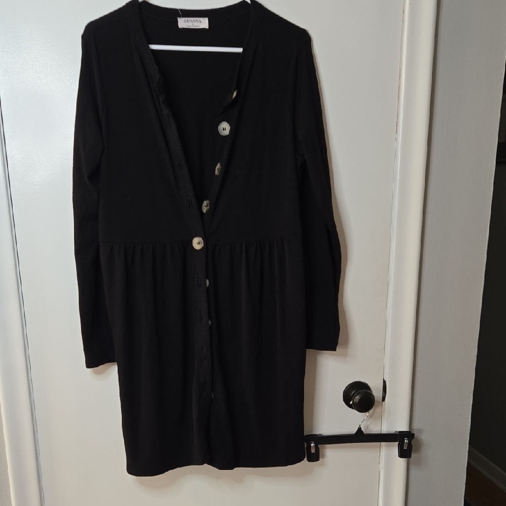 Black Long Sleeve Button-Down Women's Sweater Dress